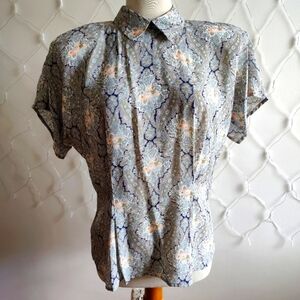 Vintage Floral Blouse / Worthington / Shoulder Pads / Size 12
